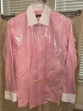 Men's Pink Contrast-Collar Dress Shirt